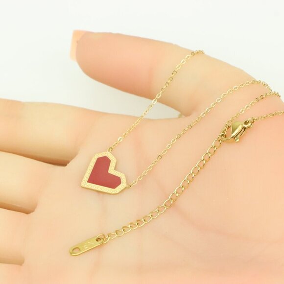 Red Heart Pendant Yellow Necklace with Elegant Gold Plated Chain, XPNL0377 - Picture 5 of 13